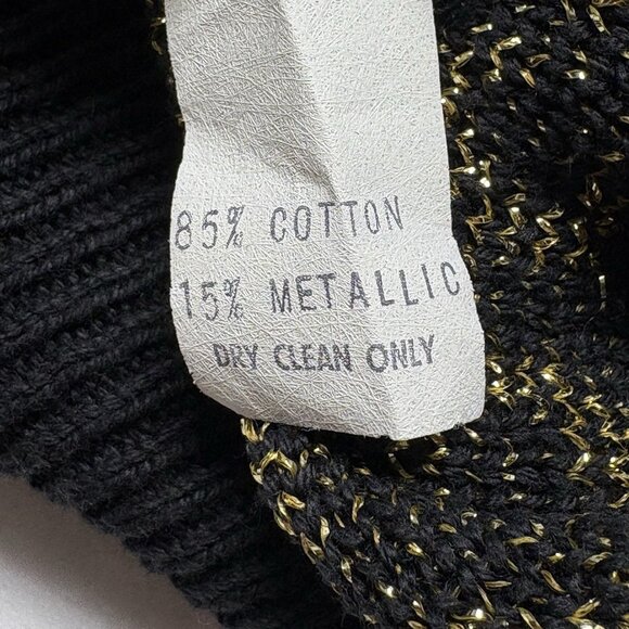 Vtg PIERRE CARDIN Women Pullover Henley Sweater Crew Neck Sz M Black Gold 93-28 - Picture 6 of 9